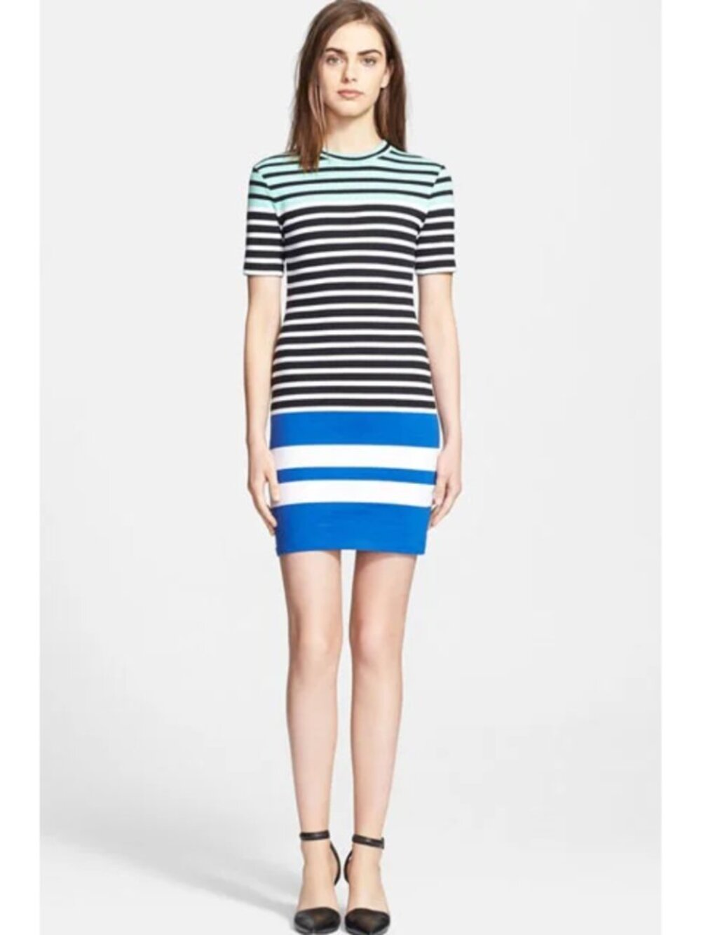 T Alexander Wang Striped Mini Dress Blue White Black Size XS Nautical Preppy